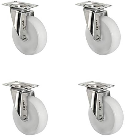 CASCOO SETSISI080N0N0L0N Rollensatz 4 Lenkrollen, Polyamid, Edelstahl, Durchmesser 80 mm, Transportrollen, Gleitlager, INOX, Traglast 390 kg (4-er Pack)