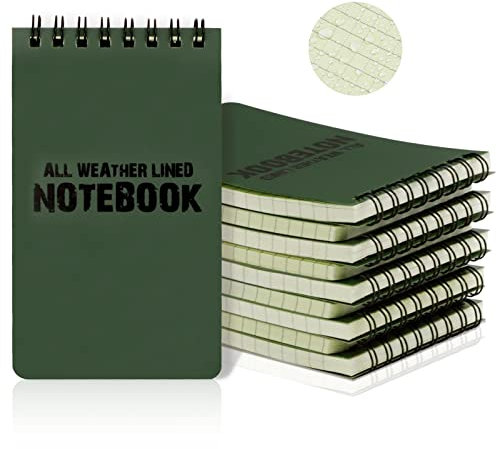 RETON 10 Pezzi Quaderno Impermeabile, 3x5 Pollici Taccuini Tascabili, Tactical Blocchi Appunti per Tutte le Stagioni con Spirale, Quaderni per Registrazione Attività All'aperto (Verde Militare)