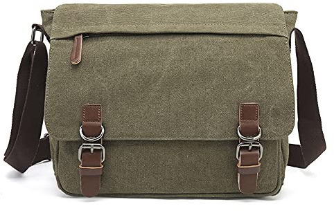 Sechunk Canvas Vintage Messenger Bag Shoulder bag Leather Cross body bag Large Travel Crossbody bags for men women 15inch Laptop