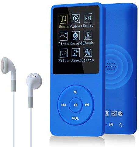 COVVY 8 GB Lettore musicale MP3 portatile da, supporta schede di memoria SD fino a 64 GB, lettore MP3 HiFi con audio senza perdita, registrazione di musica/video/voce/radio FM(8G,Blu)