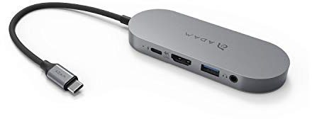 ADAM elements CASA Hub S 5-in-1 USB-C- SSD-Speicher Hub mit 240GB Speicher (1x USB-A 3.1 (bis zu 5 Gbits), 1x USB-C 3.0 PD (Schnellladen bis zu 60W), 1x HDMI mit 4K@60Hz, 1x 3.5mm Klinkenanschluss