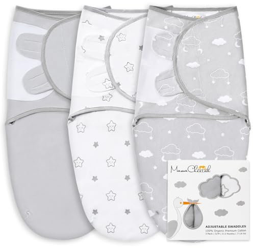 Mama Cheetah Pucksack Baby, Wickeltuch für Säuglinge (3-6 Monate), verstellbares Wickeldecke für Neugeborene, 3er-Pack Pucktuch, 100% Bio-Baumwolle Swaddle Decke
