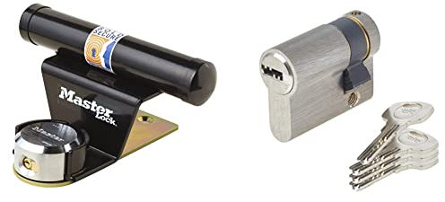 Master Lock Protector pour Porte de Garage Basculante avec Serrure à Clé, Noir & Yale YC1000+ Demi-Cylindre de Serrure 30x10 mm pour Porte Extérieure/Entrée/Garage, 6 Goupilles, 4 Clés, Nickelé