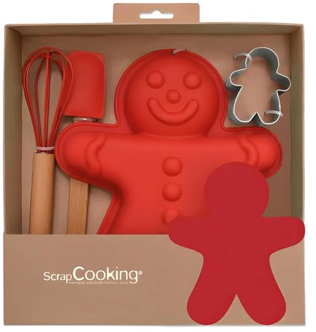 ScrapCooking - Coffret Pâtisserie Noël pour Enfants - Bonhomme Pain d'Épices - Coffret Cadeau 4 Ustensiles : Fouet Cuillère Moule & Découpoir - Bois Silicone & Fer Blanc - Pour Gâteaux Biscuits - 1137