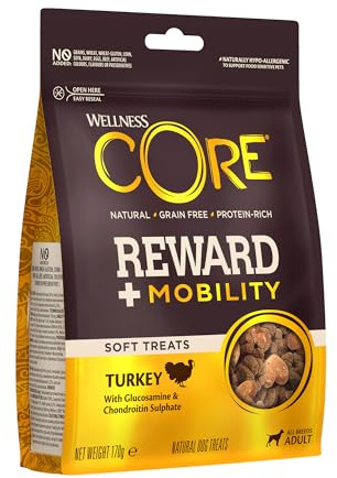 Wellness CORE Reward+ Mobilität 170g, Truthahn – sanfte Hundeleckerli für alle Hunderassen, getreidefrei, natürlich, hypoallergen, proteinreich, hoher Fleischanteil, für gesunde Hüften und Gelenke