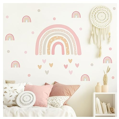 DEKO KINDERZIMMER Wandaufkleber Regenbogen Wandsticker Herzen Wandtattoo Mädchen Kinderzimmer Schlafzimmer Wanddeko DK1101-3