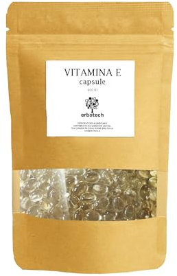 Erbotech, Vitamina E, Confezione da Circa 100 Capsule, 400IU, Integratore Vitamina E, Contribuisce alla Protezione delle Cellule dallo Stress Ossidativo, 72 g