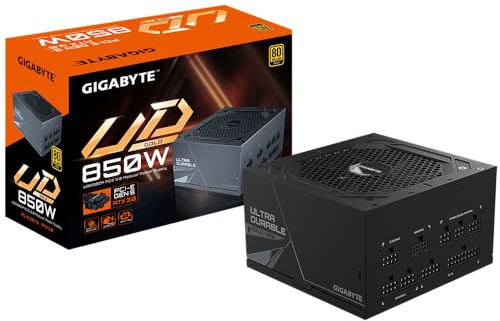 Gigabyte UD850GM PG5 80 Plus Gold Fully Modular 850w PCIe 5.0 Power Supply Unit (Rev 2.0), ATX 3.0, 12VHPWR GPU Connector, Flat Cables, 5 Year Warranty