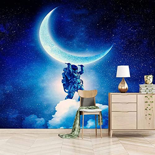 Fototapete 3D Effekt Tapete Astronaut Weltraum Mond 3D Tapeten Wandbilder Wohnzimmer Schlafzimmer Kinderzimmer Dekoration Wanddeko