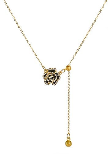 DUTACK Glänzende Blumen-Halskette für Damen, trendiger Kamelien-Strass-Anhänger, Legierung, Schmuck, Geschenke (mit Geschenkbox), Zink