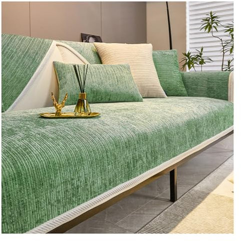 Tauzveok Sofaschoner rutschfest, Chenille Sofabezug, Sofadecken Für Sitzfläche, Für L Form/U Form/Ecksofa 3 2 1 4 Sitzer Sofahusse,Grün,110 * 240cm