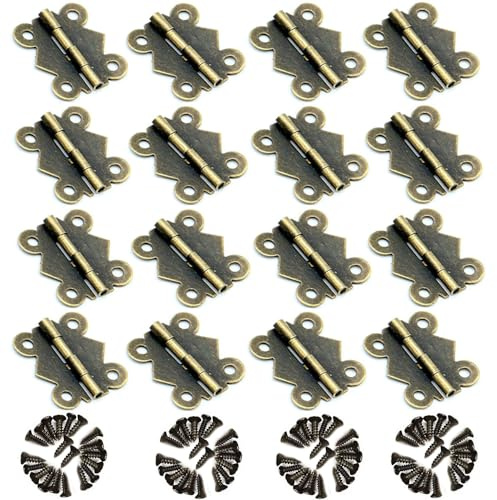 SKYPRO Antique Bronze Butterfly Hinges, 20x17mm, 20pcs with 80 Screws, Iron, Vintage Style, Flush Mount, Suitable for Jewelry Box, Cabinet, Drawer