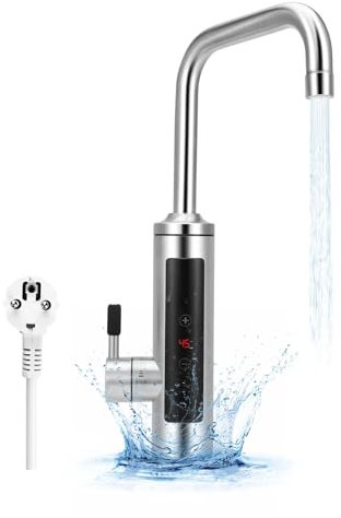 Elektrischer Wasserhahn mit Durchlauferhitzer, 3000W Frequenz konstante Temperatur Edelstahl Elektrische Heizung Wasserhahn, 360° Drehbar LED Temperaturanzeige Wasserhahn Armatur für Küchen Bad