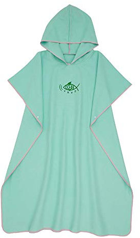 OROMYO Asciugamano Poncho, per adulti, 110 x 90 cm, ad asciugatura rapida, in microfibra, per uomo e donna, con cappuccio, per surf, sauna, colore verde menta