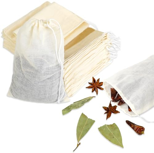 24PCS 6x8 Inch Spice Bags for Cooking, Muslin Drawstring Soap Bags Reusable Empty Tea Bags for Loose Tea Sachet Bags Cheese Cloth Bags for Straining