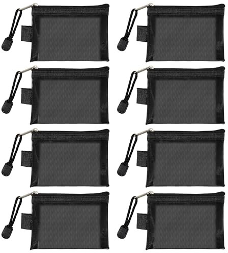 Mini Kulturbeutel mit Reißverschluss, Kleine Schwarz Netz Geldbörse Kosmetikkoffer Aufbewahrung Tasche, Tragbare Reise Organizer for Lippenstift, Datenkabel, Kopfhörer Reise Zubehör (8 Stück)