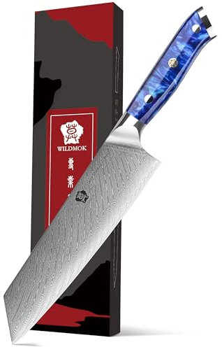 WILDMOK Couteau Kiritsuke 21 cm, couteau de chef classique, couteau de chef professionnel tranchant en acier Damas de, Couteau de chef de cuisine japonais en acier Damas