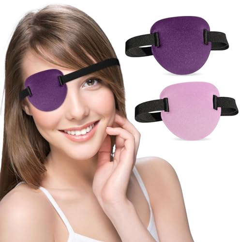 RIKEYO 2 st 3D-ögonlappar för vuxna, justerbar medicinsk ögonlapp för höger eller vänster öga, ett ögonskydd för amblyopia lat öga, piratdräkt (rosa, lila)