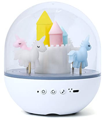 HELEVIA Proiettore a Carosello, Luce Notturna per la Decorazione della Camera dei Bambini, Lampada Notturna a Proiezione Carillon Rotante Decorazione per la Casa, Unicorni Kawaii con