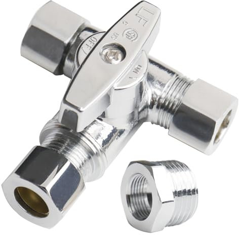 WHK Winkelstopp Add-A-Tee Ventil 3/8 x 3/8 x 3/8 oder 1/2 Zoll Kompressions-T-Armaturen, Wasserleitungsverteiler, 3-Wege-T-Ventil für WC, Bidet, Spülbecken, Geschirrspüler (bleifreies Messing)