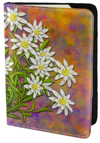 YUNWEIKEJI Schweizer Edelweiss Blumen, Reisepasshülle PU Leder Reisebrieftasche Reisepasshülle Reisepasshüllen 5,5 Zoll