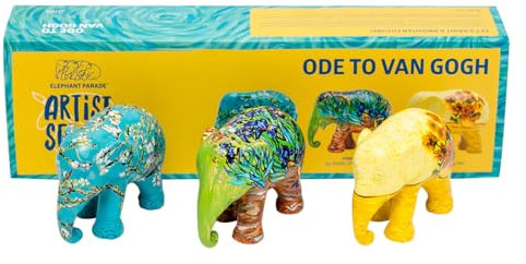 ELEPHANT PARADE - Elefanten Deko | Handbemalt | Elefant Figur Bunt Deko Elefant | 3er Set | Afrika Elefanten Deko Figuren aus Harz Dekofiguren Wohnzimmer - Multipack Ode to Van Gogh | 7cm