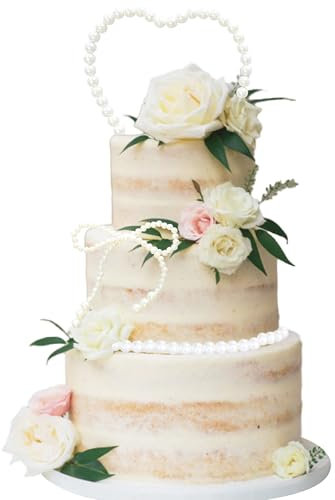 Ephlyn 2Pcs Pearl Heart Cake Topper 1Pc Bow Knot Cake Toppers 1Pc Pearl Chain Cake Picks Pear Cake Decoration Toppers for Wedding Bridal Shower Birthday Bachelorette Theme Party Supplies