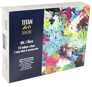Titan Arts Óleo Extra Fino Estuche de Madera 20OL | 12×20 ml + 1×60 ml + Accesorios | Pigmentos de Alta Pureza | Excelente Cubrición & Resistencia a la Luz | Fabricado en España Desde 1917