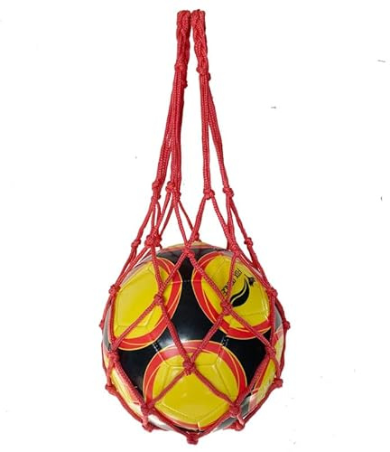 Hrlace 1 Stück Basketball Netz Tasche Ballnetz Tragbare Fußball-Netztasche Netzbeutel Groß Ballsack Sports Mesh Tasche with Kordelzug für Volleyball, Basketball, Stadion & Strand Rot