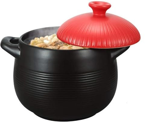 Olla caliente de cerámica, olla de sopa antiadherente de cerámica guiso lento con gran capacidad olla de sopa de nutrientes cazuela de cerámica con tapa olla de barro resistente al calor