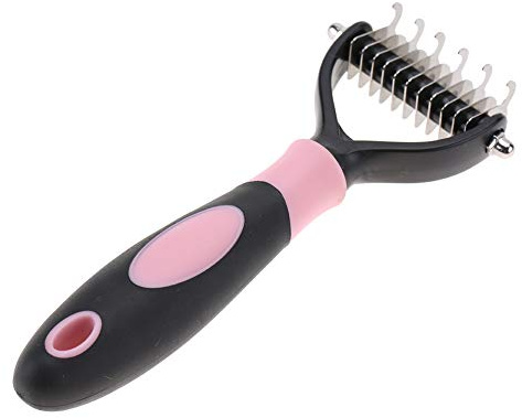 Dematting Comb for Dog and Cat Shedding Undercoat Rake Tool Puppy Hair Removing Open Knot Pet 2 Sided Professional Brush Cleaning Removal Combs Grooming (Pink)