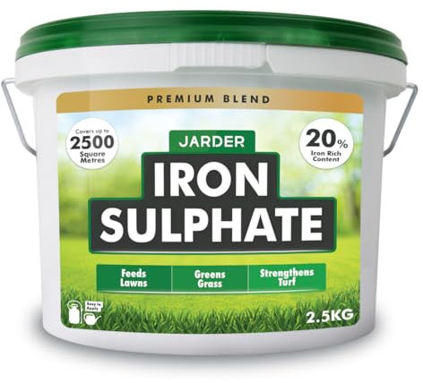 Jarder Iron Sulphate for Lawns 2.5KG - Feeds Lawns - Greens Grass - Strengthens Turf - 20% Rich Iron Content - Covers up to 2500 Square Metres