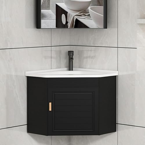Pounjsd Wandmontiertes Eckwaschbecken Set, Hängend Eckwaschbecken Keramik 43cm, Waschbecken gäste wc klein, Keramikwaschbecken, Waschtisch mit Überlauf für Zuhause, Küche, Terrasse, Zimmer