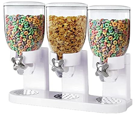 Dispensador de cereales triple Nourriture con 3 compartimentos para caramelos, nueces, granola, aperitivos