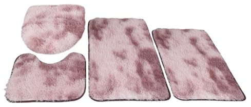 Insun Set Tappeti Bagno 4 Pezzi Pelo Lungo, Tappetini Bagno Peloso per WC Morbido Antiscivolo Assorbente tie-dye rosa malva