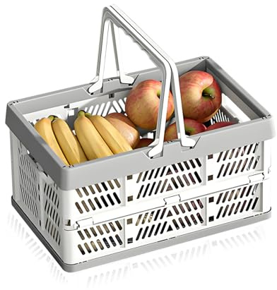 SCDZY Collapsible Storage Crates, Plastic Folding Crate Foldable Storage Basket with Handles Stackable Boxes for Office Kitchen Bathroom (Grey)
