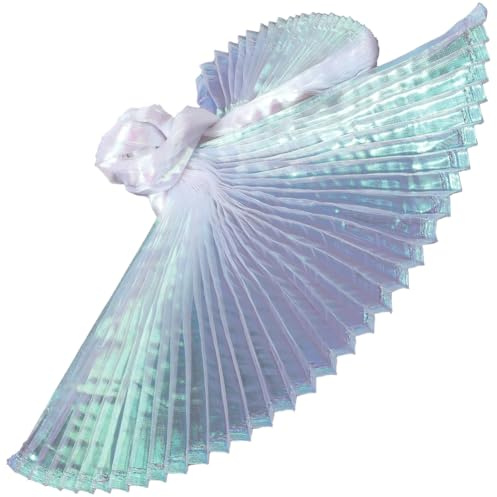 CABODYALS Tessuto A Rete Plissettato Iridescente Blu da 100cm e 145cm, Volant in Organza, Tulle Trasparente, Chiffon Trasparente, Bordatura in Pizzo, Bordatura in Poliestere per Cucire, Realizzare Ve