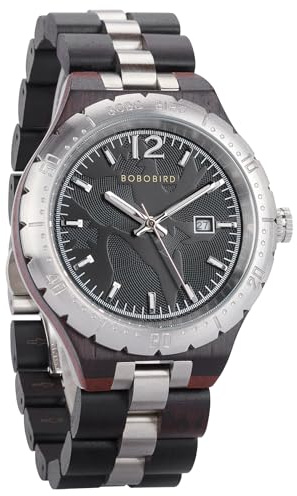 GUANKE Wooden Men's Watch, Unique Dial, Stainless Steel & Wood Strap, Date Display, Casual & Outdoor Quartz Wristwatch for Men