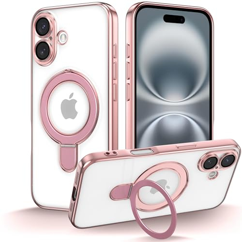 ZCDAYE Magnetic Case for iPhone 17 with Invisible Stand, Rose Gold | Compatible with Magsafe, Men Women Transparent Clear Phone Case, Rotating Ring holder, Camera Protection Protective Cases