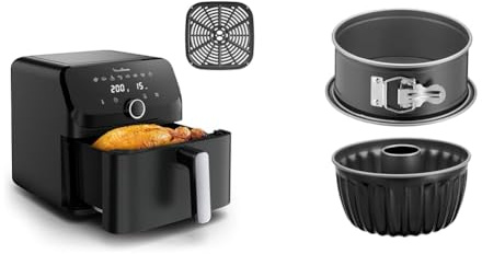 Moulinex Easy Fry Mega Air fryer compact, Mono tiroir 7.5 L, Jusqu’à 8 personnes, noir + 2 moules à gâteaux Tefal spécial air fryer