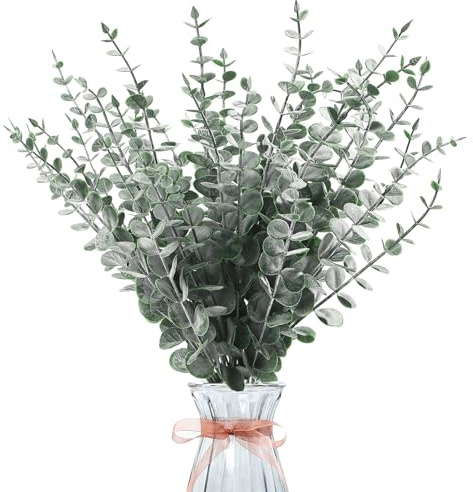 TILONKJ 30 Stück Eukalyptus Deko Eukalyptus Künstlich, Künstliche Eukalyptusblätter Deko, Eukalyptu Zweige Künstlich für Garten Hochzeit Party Home Dekoration Zubehör 38 cm Grün mit Frost
