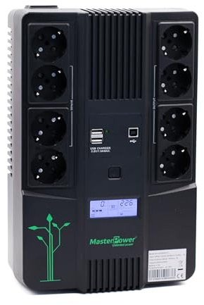 Master U-Power UPS 850VA (480W) Offline – Gruppo di Continuità con Display LCD, 8 Prese Schuko, USB e RJ45 – Protezione Elettrica per PC e Rete