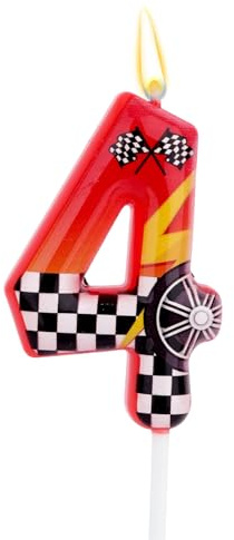 Velas de Cumpleaños con Temática Carreras, Velas con Números Carreras | Diseño de Rueda a Cuadros en Blanco y Negro Decoración para Tartas Cumpleaños Ideal para Fiestas Infantiles (4)