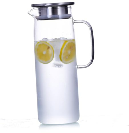 Veemoon Jarra de Vidrio Resistente al Calor con Filtro y Tapa Hermética Hervidor para Agua Fría y Caliente Recipiente Seguro para Jugos y Bebidas Caseras el Hogar