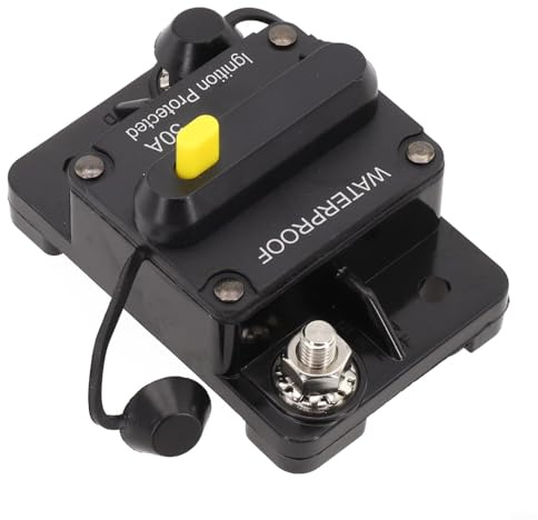 Volakebeing Interruttore automatico impermeabile IP67 con ripristino manuale 12-48 V CC 30-300 A con protezione fusibile per auto, camion, camper, barca, resistente ad alta corrente termica (50A)