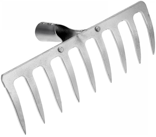Homoyoyo Tête de Râteau en Fer Robuste 9 Dents Épaisses sans Manche pour Entretien Sol, Retournement Terre et Jardinage Extérieur