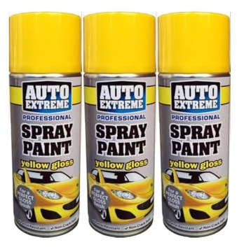 MSQUARE Professional Spray Paint, Bright Glossy Finish, Fast-Drying, Smooth Coverage, Durable, Fade-Resistant, Ideal for Metal, Wood, Plastic & Multi-Surface Application, Yellow, 400ml (Pack of 3)