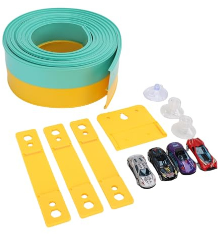 Hamwesh Pista de Carreras Flexible para Autos, Pista de Carreras Portátil, Ventosas, Accionada por Gravedad, de Autos Flexible para Niños, Pistas Flexibles con 4 y Accesorios para Edades de 3 a 10
