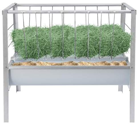 Heuraufe Schafe 2 in 1, Futterraufe Metall Groß 200L Futterautomat Schafe Reduziert Futterabfall Pferde Futtertrog Freistehende mit Heunetz V-Form stabil, 100 × 66 × 85 cm