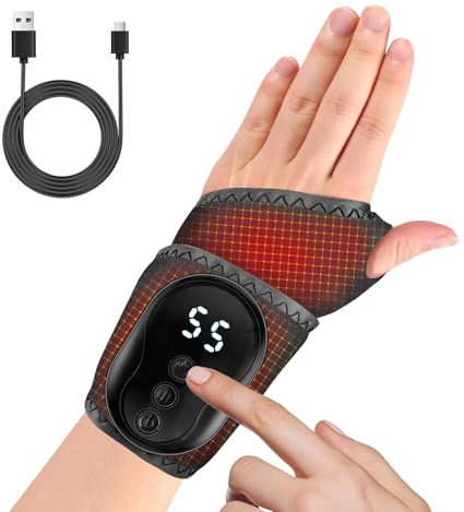 Masseur de poignet sans fil avec chaleur,Attelle De Poignet Chauffante Portable,4 Niveaux Chauffage, 3 Modes Vibration,Soulage vos douleurs au quotidien,Douleurs musculaires